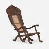 Anglo Indian, Folding high-back armchair, carved teak, cane