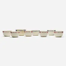 Cereal bowls, set of eight by Hall China Company, glazed porcelain, sold Jul 2025