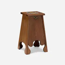 Hispano-Moresque, Tile-top humidor table, c. 1930, glazed earthenware, oak, iron