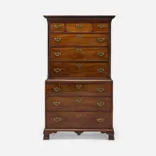 George II, Chest on chest, walnut, stained pine, brass