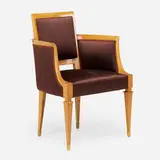 attribution Dominique, Lounge chair, c. 1940, sycamore, silk upholstery, brass