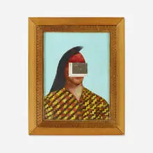 Llyn Foulkes, I Left My Heart at Wounded Knee, 1975, acrylic on board with paper collage in artist's frame