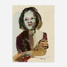 Benny Andrews, Little April, 1970, oil and collage on board