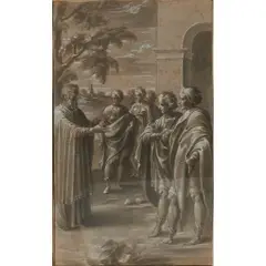 Draped Figures in Courtyard, pen by Girolamo da Treviso, ink, and white highlights, (approximate dimensions -, offered May 2025