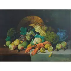 Rudolf Stoitzner, Still Life [Fruits, Vegetables, and Lobster], oil on canvas, (approximate dimensions -