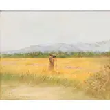 Grace Hudson, Landscape with Native American, Ukiah and Fort Bragg, oil on panel, (approximate dimensions -