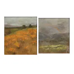 Grace Hudson, (i) Yellow Wildflowers, signed lower left; and (ii) Landscape with Rainbow, signed lower right; two, oils on canvases; (approximate dimensions -