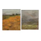 Grace Hudson, (i) Yellow Wildflowers, signed lower left; and (ii) Landscape with Rainbow, signed lower right; two, oils on canvases; (approximate dimensions -