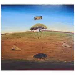 "Landscape with Landmine," by Jonathon Barbieri, 2002, oil on canvas, (approximate dimensions - canvas: 53-1/4 x 59-1/4 inches), offered May 2025