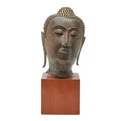 Thai, Untitled, bronze sakyamuni head on stand