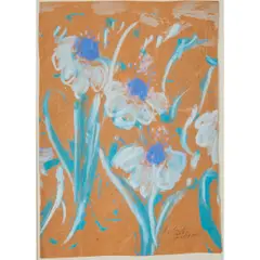 Sybil Gibson, Flowers, watercolor on brown paper, (approximate dimensions -