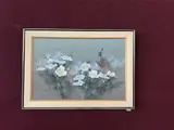 David Lee, California Quail with White Flowers, 1975, watercolor on silk (on canvas), (approximate dimensions - canvas: