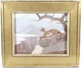 Charles Damrow, Lion Sunning, oil painting c. 1963