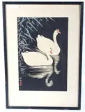 Untitled by Swan and Reeds, woodcut print by shoson ohara c1928, offered Nov 2018