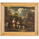 Paesaggio con figure banchettanti e indovina by Theodor Helmbreker, oil on canvas, offered Feb 2024
