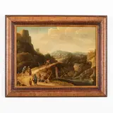 Matthias Scheits, Paesaggio rupestre con figure, oil on canvas