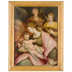 Bartholomäus Spranger, Madonna con il Bambino, San Giuseppe e angeli cantori, oil on panel