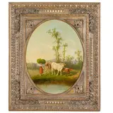 Antonio Milone, Napoli, 1834 ; 1919 / Pastorella con mucche / Firmato A Milone in basso a sinistra, oil on canvas