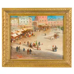 Federico Morello, Palermo, 1885 - Milano 1945 / Scena di mercato / Firmato F Morello in basso a sinistra, oil on cardboard