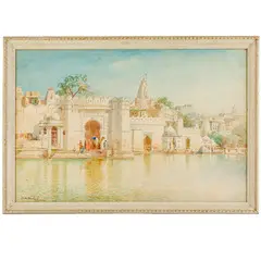 Henry B. Wimbush, Londra, 1858 ; Taunton, 1943, Paesaggio orientale su fiume Firmato H B Winbush in basso a sinistra Acquerello su carta