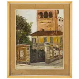 Emanuele Rambaldi, Pieve di Teco, 1903 ; Savona, 1968 / Villa a Chiavari / Firmato E Rambaldi in basso a destra, oil on faesite