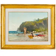 Achille Dovera, Milano, 1838 ; 1895 / Bagnanti sulla spiaggia / Firmato A Dovera in basso a destra, oil on canvas