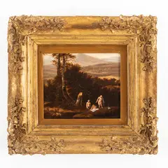 Abraham van Cuylenborch, Paesaggio con bagnanti, oil on panel
