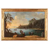 Jacob de Heusch, Coppia di paesaggi con vedute marine, oil on canvas