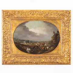Jan Jacobsz. van der Stoffe, Coppie di battaglie, oil on panel ovale