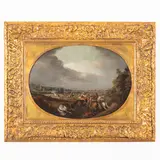 Jan Jacobsz. van der Stoffe, Coppie di battaglie, oil on panel ovale