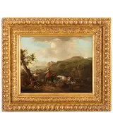 Nicolaes Pieterszoon Berchem, Paesaggio con scena pastorale / Firmato in maniera indistinta in basso a destra