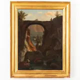 Jean-Baptiste Pillement, Paesaggio con ponte, oil on canvas