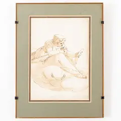 Figura femminile seduta by Luca Cambiaso, Penna e acquarello su carta, offered Dec 2023