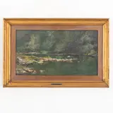 Nicolo' Chianese, Savona, 1898 ; Genova, 1971 / Laghetto presso Ovada / Firmato N Chianese in basso a sinistra, oil on cardboard