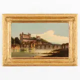 Johann Wilhelm Jankowski, Bohmisch, 1825 ; 1870 / Paesaggio fluviale con castello / Firmato J W Jankosky in basso a destra, oil on cardboard