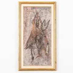Oscar Saccorotti, Roma, 1898 ; Megli di Recco, 1986 / Natura morta con selvaggina di palude / Firmato O Saccorotti in basso al centro, oil on cartoncino