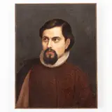 Federico Peschiera, Pino Soprano, 1814 ; Oceano Atlantico, 1854 / Ritratto virile con veste rossa / Firmato F Peschiera in basso al centro, oil on canvas