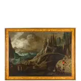 Tobias Verhaecht, Paesaggio montuoso con viandanti, oil on canvas