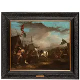 Carel van Falens, Accampamento con sosta di cavalieri, oil on canvas