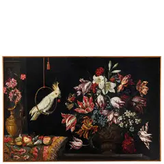 Natura morta con vasi fioriti e pappagallo by Antonio Gianlisi II, oil on canvas, offered Nov 2023