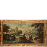 Giovanni Michele Graneri, FRANCESCO ANTONIANI / Paesaggio fluviale con lavandaie, oil on canvas