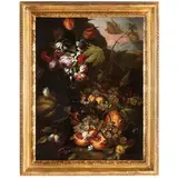 Natura morta con frutti e fiori in un paesaggio by Nicola van Houbraken, oil on canvas, offered Nov 2023