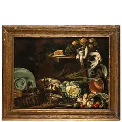 Giuseppe Recco, Natura morta con frutta e verdura, oil on canvas
