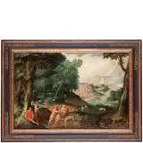 Lambert Sustris, Paesaggio con la fuga in Egitto, oil on panel