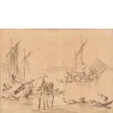 Francesco Guardi, Veduta del bacino di San Marco verso l'Isola di San Giorgio con barche e bragozzi
