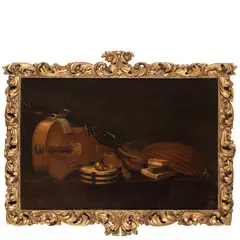 Natura morta con strumenti musicali by Evaristo Baschenis, oil on canvas, offered Nov 2023