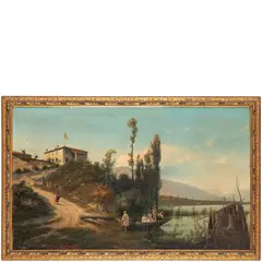Ercole Calvi, Verona, 1824 - 1900 / Il lago del Frassino a Peschiera / Firmato Ercole Calvi e datato 1866 in basso a sinistra, oil on canvas