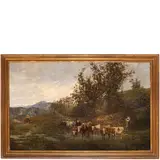 Achille Vertunni, Napoli, 1826 - Roma, 1897 / Paesaggio campestre con contadini e animali / Firmato A Vertunni in basso a sinistra, oil on canvas