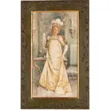 Cesare Saccaggi, Tortona, 1868 - 1934 / Figura femminile in un interno di palazzo / Firmato C Saccaggi in basso a sinistra, Acquarello su carta