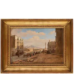 Frans Vervloet, Malines, 1795 - Venezia, 1872 / Veduta dal molo di Napoli / Monogramma FV, Napoli e data 1824 in basso a destra, oil on paper applicata on canvas